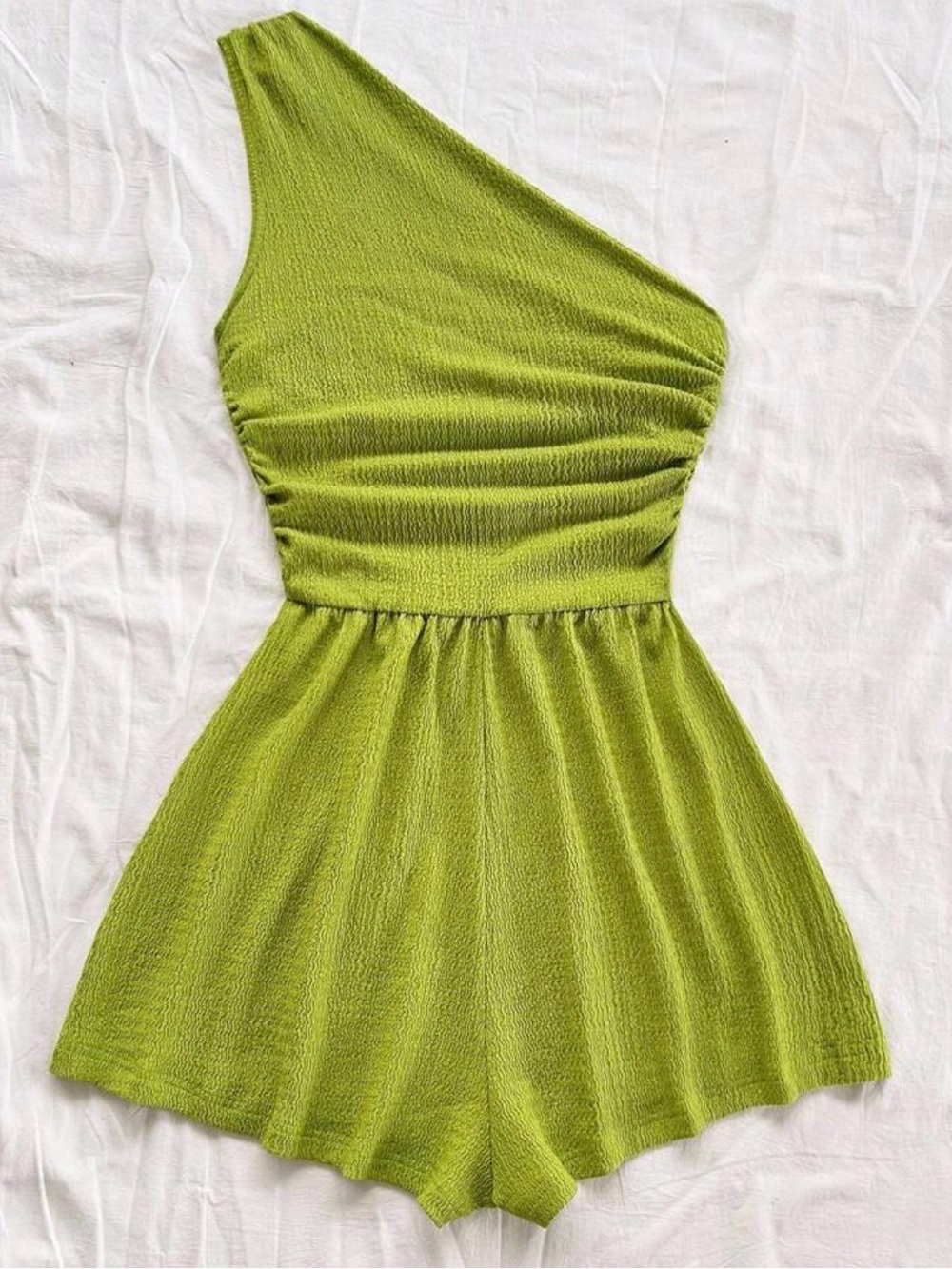SHEIN Lime Green One-Shoulder Knit Romper